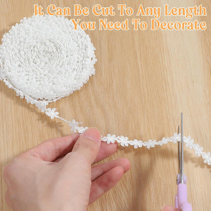 15 Yards White Lace Ribbon - 13.7m Vintange Floral Lace Trim Ribbon Cotton Embroidery Flower Trims for Handcrafts Gift Wrapping Garment Sewing Wedding Decoration.