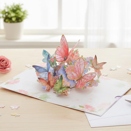 Butterfly Pop up Birthday Cards for Women, Pink Butterfly Waltz 3D Greeting Card for Birthday Anniversary Women’s Day Wedding Thank You Mother Wife Grandma.