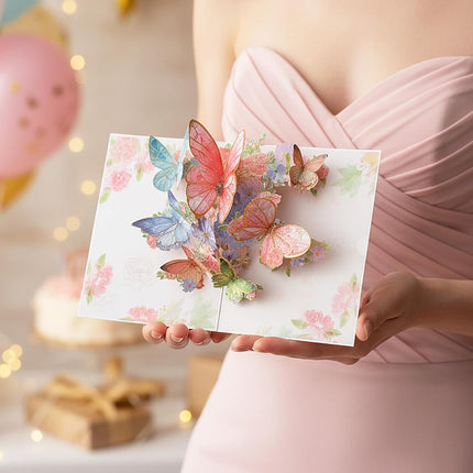 Butterfly Pop up Birthday Cards for Women, Pink Butterfly Waltz 3D Greeting Card for Birthday Anniversary Women’s Day Wedding Thank You Mother Wife Grandma.