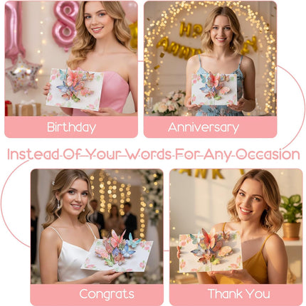 Butterfly Pop up Birthday Cards for Women, Pink Butterfly Waltz 3D Greeting Card for Birthday Anniversary Women’s Day Wedding Thank You Mother Wife Grandma.