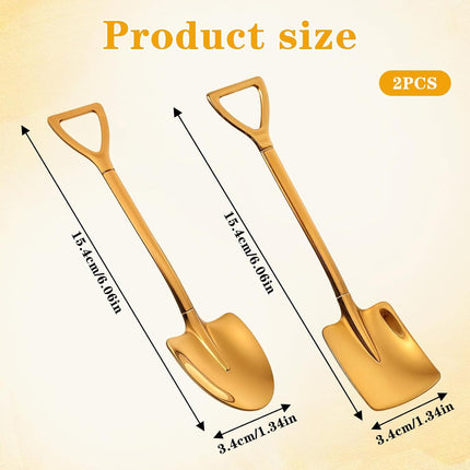 2PCS Mini Gold Shovel Spoons, Stainless Steel Shovel Spoons Square Head Pointed Reusable Spoon Set for Coffee Dessert Ice Cream Tea Appetizers New Home Couples Gift.