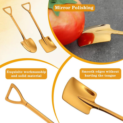2PCS Mini Gold Shovel Spoons, Stainless Steel Shovel Spoons Square Head Pointed Reusable Spoon Set for Coffee Dessert Ice Cream Tea Appetizers New Home Couples Gift.