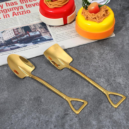2PCS Mini Gold Shovel Spoons, Stainless Steel Shovel Spoons Square Head Pointed Reusable Spoon Set for Coffee Dessert Ice Cream Tea Appetizers New Home Couples Gift.