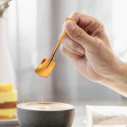 2PCS Mini Gold Shovel Spoons, Stainless Steel Shovel Spoons Square Head Pointed Reusable Spoon Set for Coffee Dessert Ice Cream Tea Appetizers New Home Couples Gift.