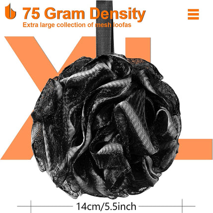 Shower Bath Sponge XL 75g Soft Shower Loofahs Balls for Body Wash Men Women Bathroom Accessories, 1 Pack, Black.