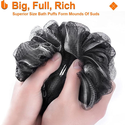 Shower Bath Sponge XL 75g Soft Shower Loofahs Balls for Body Wash Men Women Bathroom Accessories, 1 Pack, Black.