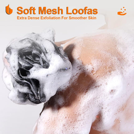 Shower Bath Sponge XL 75g Soft Shower Loofahs Balls for Body Wash Men Women Bathroom Accessories, 1 Pack, Black.
