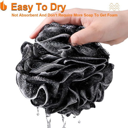 Shower Bath Sponge XL 75g Soft Shower Loofahs Balls for Body Wash Men Women Bathroom Accessories, 1 Pack, Black.