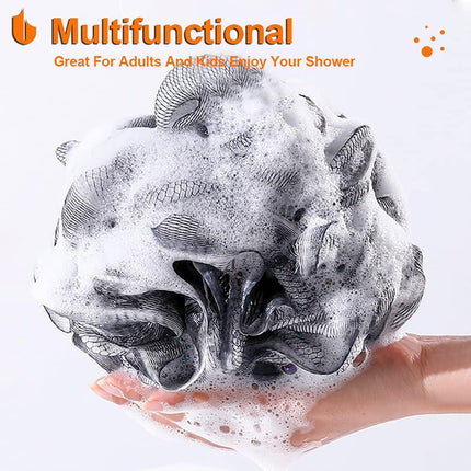 Shower Bath Sponge XL 75g Soft Shower Loofahs Balls for Body Wash Men Women Bathroom Accessories, 1 Pack, Black.