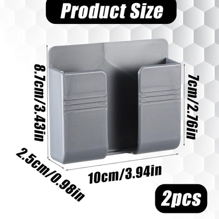 2 Pcs Wall Mount Phone Holder Self Adhesive Phone Shelf with Data Cable Receiving Hole, Grey Charger Remote Control Storage Box, Cell Cradle Bedside Organizer Remote Control Stand for Home Office.