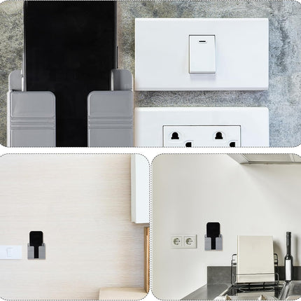 2 Pcs Wall Mount Phone Holder Self Adhesive Phone Shelf with Data Cable Receiving Hole, Grey Charger Remote Control Storage Box, Cell Cradle Bedside Organizer Remote Control Stand for Home Office.