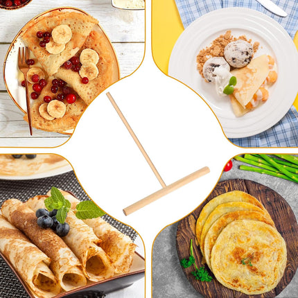 2 Pcs Crepe Spreader 6.1 Inches x 4.7 Inches Natural Wooden Crepe Spatula, Pancake Batter Spreader, Wooden T-Shaped Tool Stick for Crepes Wood Crepes Maker Pancake Maker Tool.