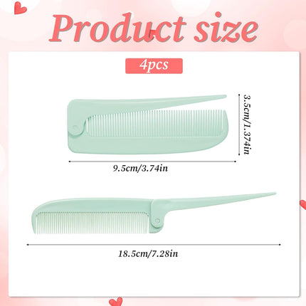 4 Pcs Rat Tail Folding Combs, Hair Parting Comb Travel Foldable Comb for Men & Women, Portable Small Mini Travel Styling Combs for Braids & Hair Styling.