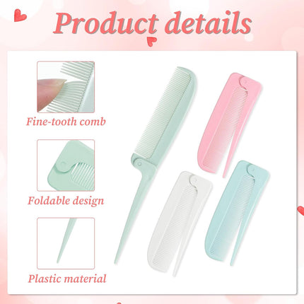 4 Pcs Rat Tail Folding Combs, Hair Parting Comb Travel Foldable Comb for Men & Women, Portable Small Mini Travel Styling Combs for Braids & Hair Styling.