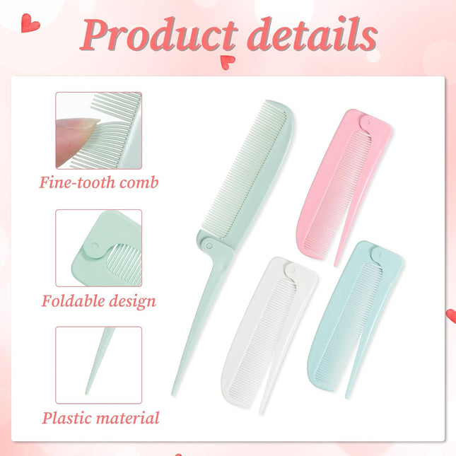 4 Pcs Rat Tail Folding Combs, Hair Parting Comb Travel Foldable Comb for Men & Women, Portable Small Mini Travel Styling Combs for Braids & Hair Styling.