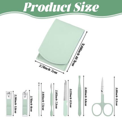 7Pcs Nail Cleaning Kit Professional Travel Nail Clippers with Green Leather Bag, Stainless Steel Manicure Kitcare Tools Grooming for Women Men.