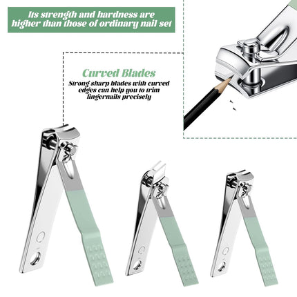 7Pcs Nail Cleaning Kit Professional Travel Nail Clippers with Green Leather Bag, Stainless Steel Manicure Kitcare Tools Grooming for Women Men.