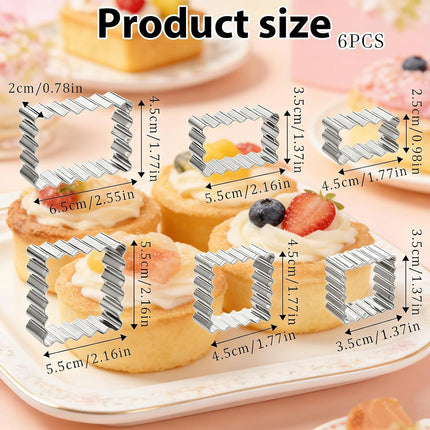6 Pcs Scalloped Cookie Cutter Set, Square Cookie Cutter, Wavy Rectangle Cookies Cutters Set Scalloped Cutters Reusable Cookies Mold with Jagged Edge Design for a Special Event Holiday Everyday Treat.