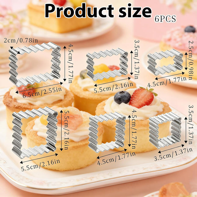 6 Pcs Scalloped Cookie Cutter Set, Square Cookie Cutter, Wavy Rectangle Cookies Cutters Set Scalloped Cutters Reusable Cookies Mold with Jagged Edge Design for a Special Event Holiday Everyday Treat.