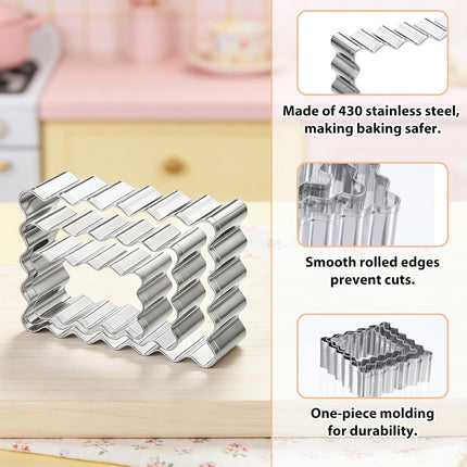 6 Pcs Scalloped Cookie Cutter Set, Square Cookie Cutter, Wavy Rectangle Cookies Cutters Set Scalloped Cutters Reusable Cookies Mold with Jagged Edge Design for a Special Event Holiday Everyday Treat.