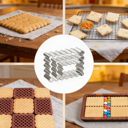 6 Pcs Scalloped Cookie Cutter Set, Square Cookie Cutter, Wavy Rectangle Cookies Cutters Set Scalloped Cutters Reusable Cookies Mold with Jagged Edge Design for a Special Event Holiday Everyday Treat.