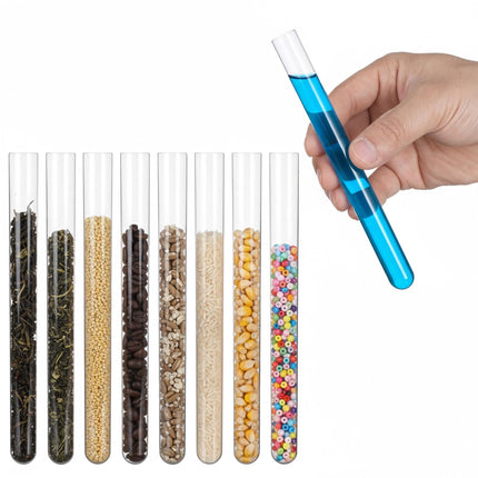 10 Pcs Plastic Test Tubes with Cork Stoppers, 15x150mm 15ml, Clear Vials with Seal Cap Container Transparent Test Tubes with Cork Stoppers for Jewelry Seed Beads Powder Spice Liquid Storage.