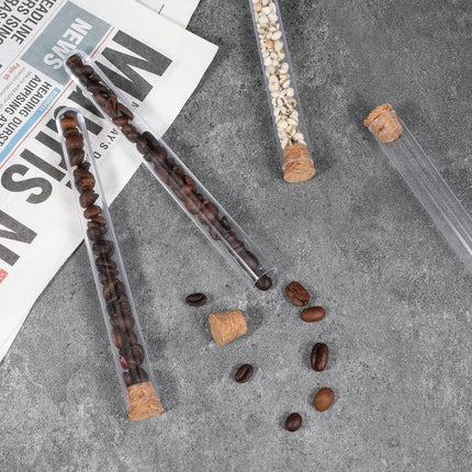10 Pcs Plastic Test Tubes with Cork Stoppers, 15x150mm 15ml, Clear Vials with Seal Cap Container Transparent Test Tubes with Cork Stoppers for Jewelry Seed Beads Powder Spice Liquid Storage.