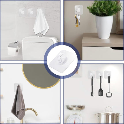 12 Pack Plastic Hooks Adhesive, Small Clear Adhesive Hooks for Hanging Wall Hooks Waterproof Heavy Duty Sticky Ceiling Door Window Pothook Home Kitchen Bathroom Office for Hanging Towel Picture Coats.
