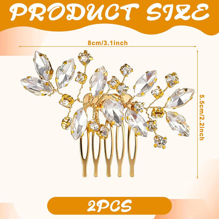 2 Pcs Bridal Hair Comb Gold Hair Piece Accessory Gold Rhinestone Hairs Accessories Golden Hairs Piece Sparkle Metal Crystal Accessories for Bride Bridesmaids Women Girls.