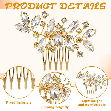 2 Pcs Bridal Hair Comb Gold Hair Piece Accessory Gold Rhinestone Hairs Accessories Golden Hairs Piece Sparkle Metal Crystal Accessories for Bride Bridesmaids Women Girls.