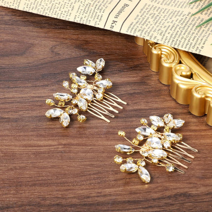 2 Pcs Bridal Hair Comb Gold Hair Piece Accessory Gold Rhinestone Hairs Accessories Golden Hairs Piece Sparkle Metal Crystal Accessories for Bride Bridesmaids Women Girls.