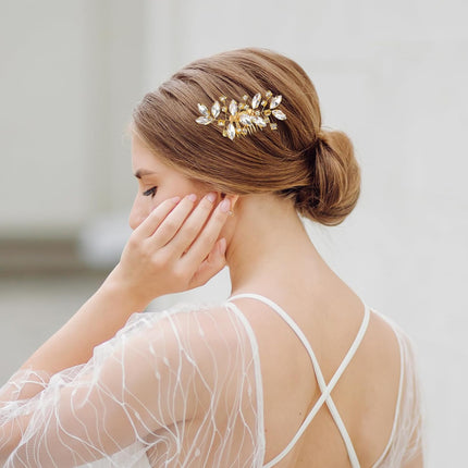 2 Pcs Bridal Hair Comb Gold Hair Piece Accessory Gold Rhinestone Hairs Accessories Golden Hairs Piece Sparkle Metal Crystal Accessories for Bride Bridesmaids Women Girls.