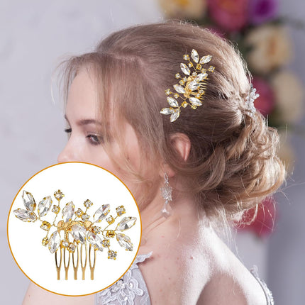 2 Pcs Bridal Hair Comb Gold Hair Piece Accessory Gold Rhinestone Hairs Accessories Golden Hairs Piece Sparkle Metal Crystal Accessories for Bride Bridesmaids Women Girls.