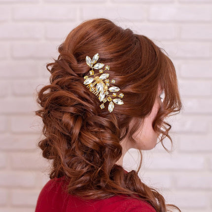 2 Pcs Bridal Hair Comb Gold Hair Piece Accessory Gold Rhinestone Hairs Accessories Golden Hairs Piece Sparkle Metal Crystal Accessories for Bride Bridesmaids Women Girls.