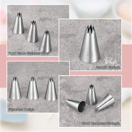 3 Pcs Open Star Cake Decorating Tip #21, Icing Piping Tip for Frosting, Open Star Icing Tips for Cake Decorating.