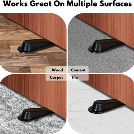 Heavy Duty Rubber Door Stopper Wedge Sturdy and Stackable Door Stop, Multi Surface Design, Fit for Gaps up to 1.2 Inches, 4 Pack, Black.