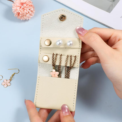 Vin Beauty Mini Travel Jewelry Roll Bag with Buckle, Mini Travel Jewelry Organizer Case, Foldable Multifunctional Small Case, Portable Small Bags Storing Rings, Necklaces, Earrings Apricot.