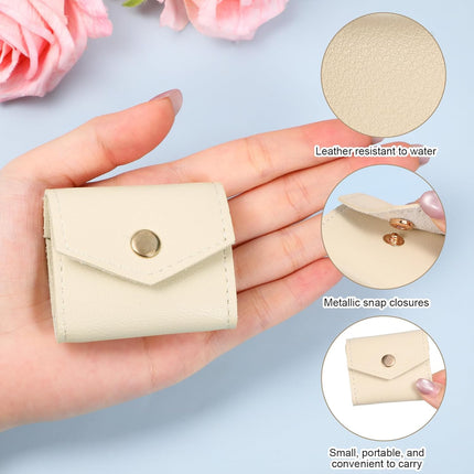 Vin Beauty Mini Travel Jewelry Roll Bag with Buckle, Mini Travel Jewelry Organizer Case, Foldable Multifunctional Small Case, Portable Small Bags Storing Rings, Necklaces, Earrings Apricot.
