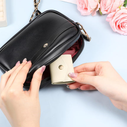 Vin Beauty Mini Travel Jewelry Roll Bag with Buckle, Mini Travel Jewelry Organizer Case, Foldable Multifunctional Small Case, Portable Small Bags Storing Rings, Necklaces, Earrings Apricot.