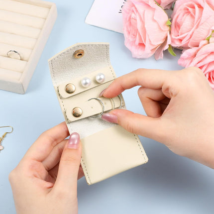 Vin Beauty Mini Travel Jewelry Roll Bag with Buckle, Mini Travel Jewelry Organizer Case, Foldable Multifunctional Small Case, Portable Small Bags Storing Rings, Necklaces, Earrings Apricot.