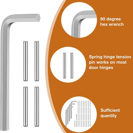 Self Closing Door Hinges Tension Pin Replacement Kit, 35pcs Stainless Steel Shelf Pins and 4pcs Hex Wrenches, Metal Dowel Pegs Shelf Support Pins for Automatic Closing of Door Hinges on Garage Doors.