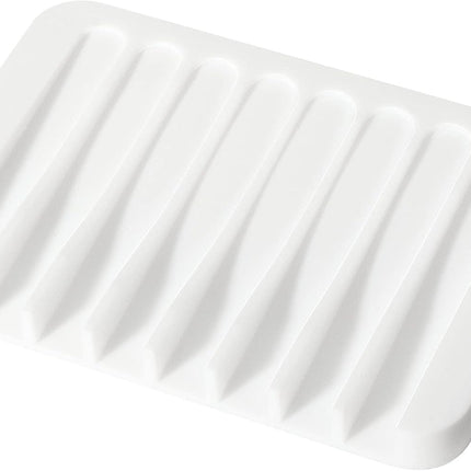 Soap Dish Shower Waterfall Soap Tray Holder for Bathroom, Kitchen, Counter Top, Flexible Silicone, Keep Soap Bars Dry, Easy Cleaning - White.