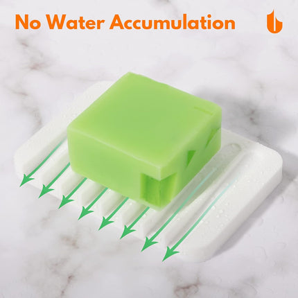Soap Dish Shower Waterfall Soap Tray Holder for Bathroom, Kitchen, Counter Top, Flexible Silicone, Keep Soap Bars Dry, Easy Cleaning - White.