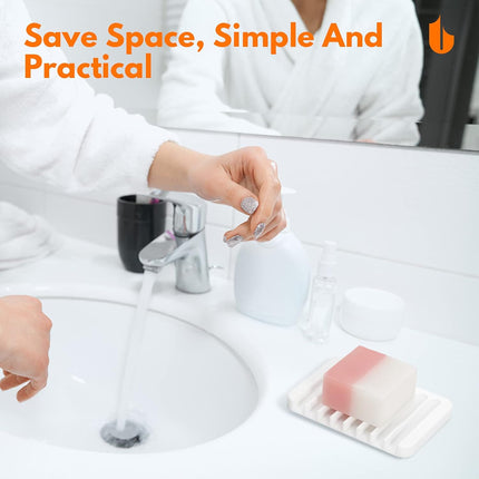Soap Dish Shower Waterfall Soap Tray Holder for Bathroom, Kitchen, Counter Top, Flexible Silicone, Keep Soap Bars Dry, Easy Cleaning - White.