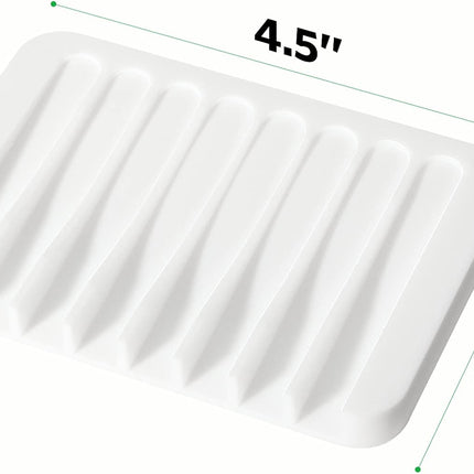 Soap Dish Shower Waterfall Soap Tray Holder for Bathroom, Kitchen, Counter Top, Flexible Silicone, Keep Soap Bars Dry, Easy Cleaning - White.