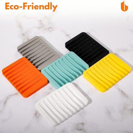 Soap Dish Shower Waterfall Soap Tray Holder for Bathroom, Kitchen, Counter Top, Flexible Silicone, Keep Soap Bars Dry, Easy Cleaning - White.
