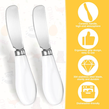 2 Pack Stainless Steel Butter Spreader Knife, Cheese Spreader Knives Porcelain Handle Butter Spreader Small Butter Knife Cheese Spreaders for Appetizers Dips Charcuterie Cheese Pastry Utensils Making.