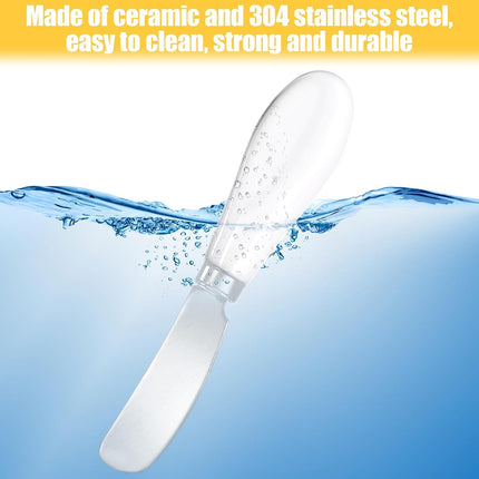 2 Pack Stainless Steel Butter Spreader Knife, Cheese Spreader Knives Porcelain Handle Butter Spreader Small Butter Knife Cheese Spreaders for Appetizers Dips Charcuterie Cheese Pastry Utensils Making.