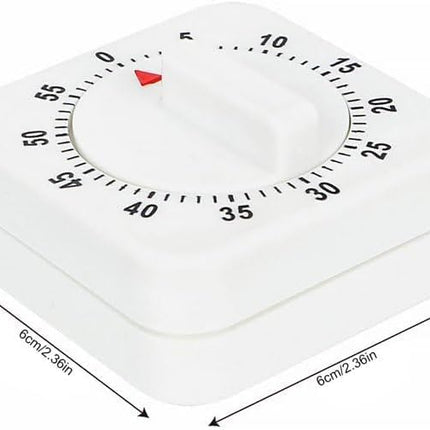 White Timer Clock Square 60-Minute Mechanical Kitchen Timer Wind up Visual Cooking Clock with Loud Alarm No Batteries Required Ideal for Cooking Baking and Kitchen.