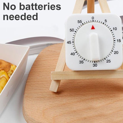 White Timer Clock Square 60-Minute Mechanical Kitchen Timer Wind up Visual Cooking Clock with Loud Alarm No Batteries Required Ideal for Cooking Baking and Kitchen.